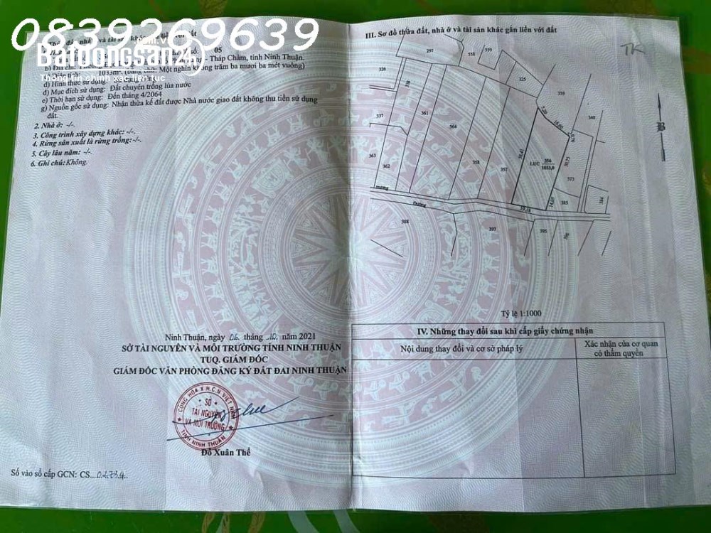 Bán đất nông nghiệp khu vực Đạo Long, TP. Phan Rang – Tháp Chàm: Diện tích 1.033m2, giá 1,7 tỷ.