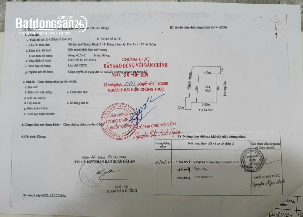 Bán nhà cấp 4 tại ngõ 2m Trung Hành, Đằng Lâm, Hải An, Hải Phòng – Diện tích 40.5m², giá 1.65 tỷ.