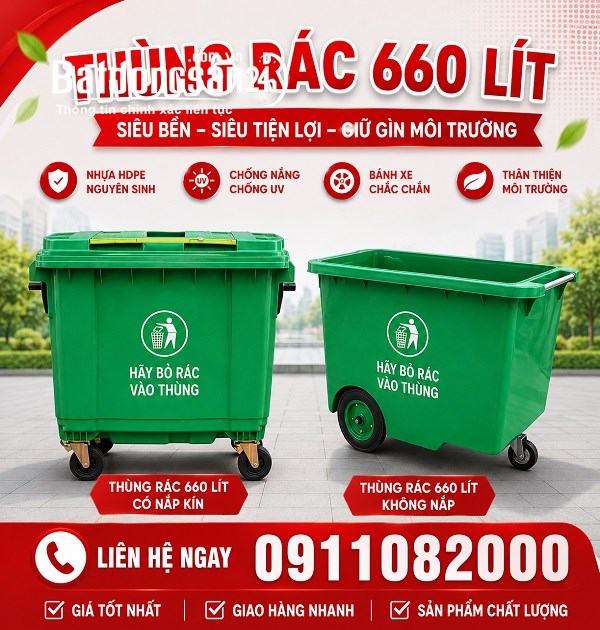  Chuyên Cung Cấp Thùng Rác Cho đại lý, công ty- lh 0911082000 mua thùng rác 120L 240L
