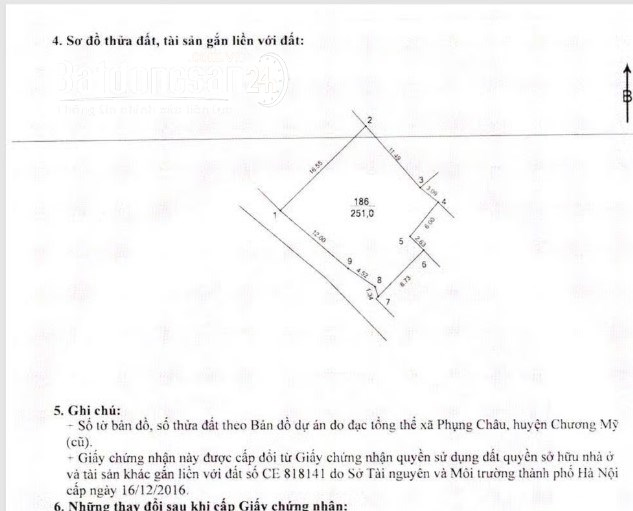 Bán đất thổ cư 250m2, giá 15 tỷ, mặt tiền đường trục Phụng Châu, Chương Mỹ.
