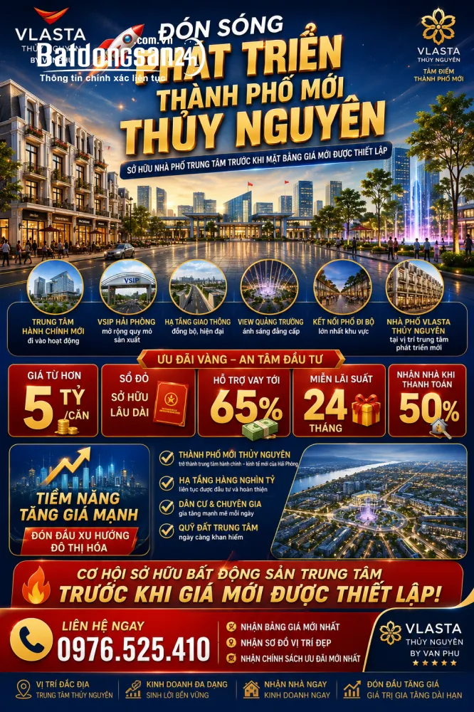 Nhà phố Vlasta Thủy Nguyên, Hải Phòng, giá từ 5 tỷ/căn, sở hữu lâu dài.