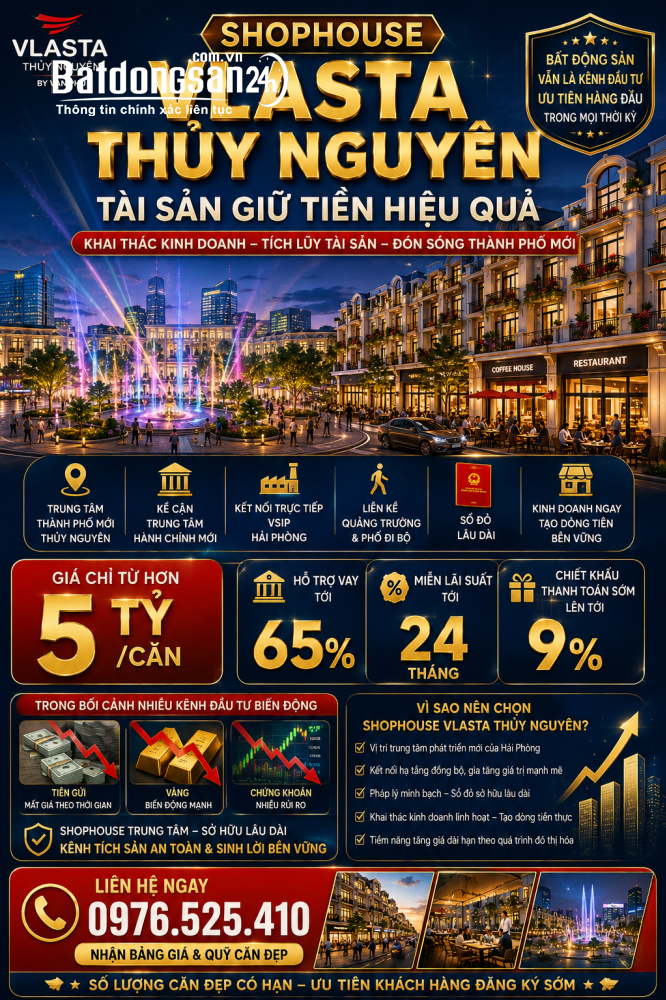 Nhà Phố Thương Mại Vlasta Thủy Nguyên, Hải Phòng - Giá Tốt Nhất Tháng Này.