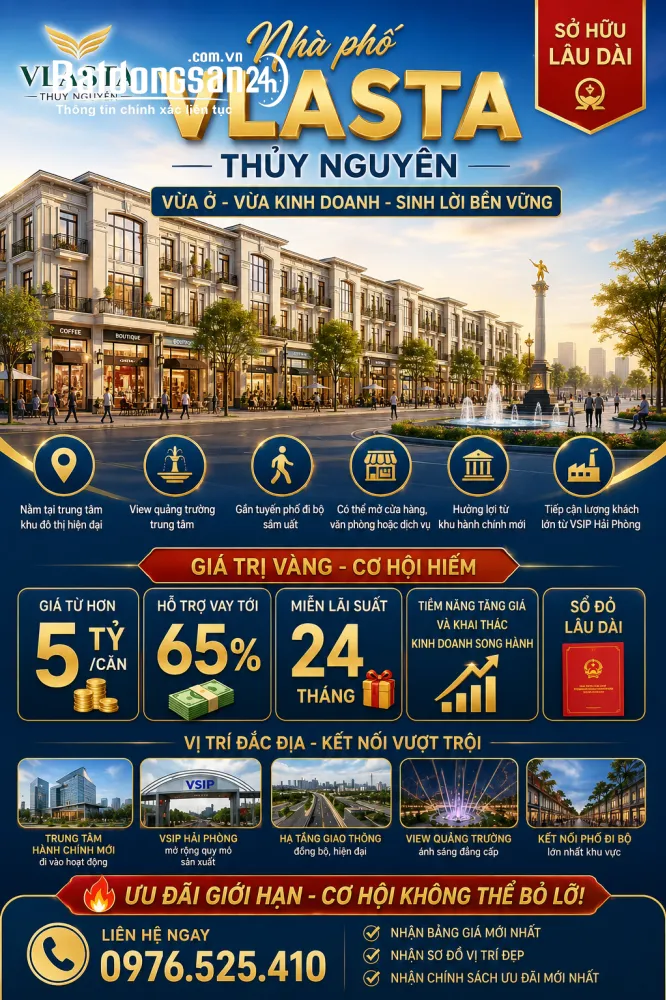 Nhà phố Vlasta Thủy Nguyên – An cư đẳng cấp, kết nối tương lai, Giá Chỉ Từ 5,x Tỷ.