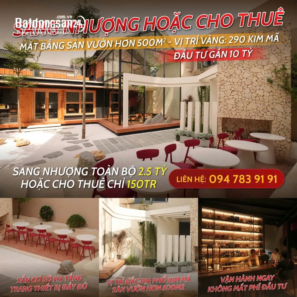 Sang nhượng hoặc cho thuê nhà hàng sân vườn tại 290 Kim Mã – Đầu tư 10 tỷ, vận hành ngay.