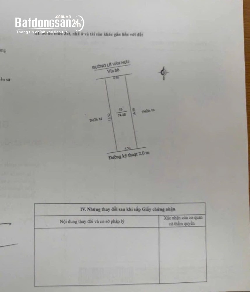 Bán đất mặt đường Lê Văn Hưu, khu Vạn Lộc, Hải Dương – 74.25m2, vỉa hè rộng.