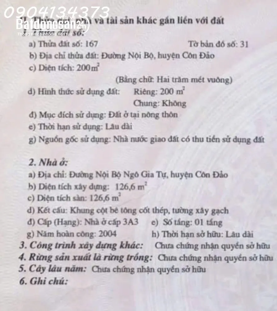 Bán đất đường Ngô Gia Tự, Côn Đảo - 200m2 tặng sẵn nhà cho thuê, vị trí siêu đẹp.