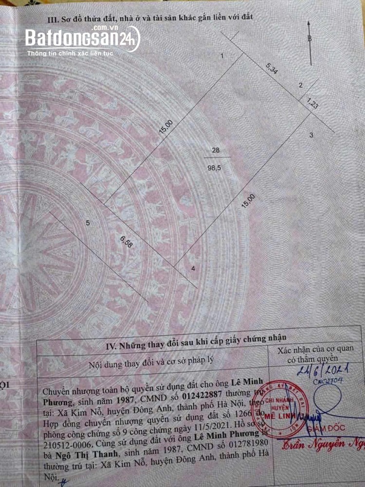 Bán lô đất dịch vụ băng 1 đắc địa tại tổ 5, thị trấn Quang Minh, Mê Linh, Hà Nội.