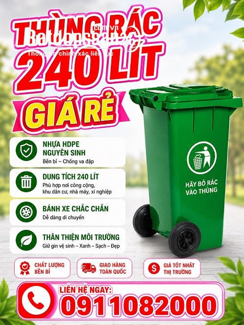  Sỉ lẻ thùng rác nhựa, thùng rác 120l – 240l – 660l giá tốt- lh 0911082000.