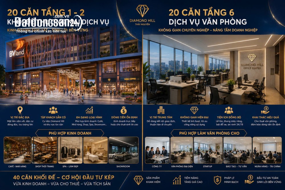 Bán Shophouse khối đế & CHDV Diamond Hill, MT đường Bắc Sơn, Thái Nguyên, dòng tiền ổn định.