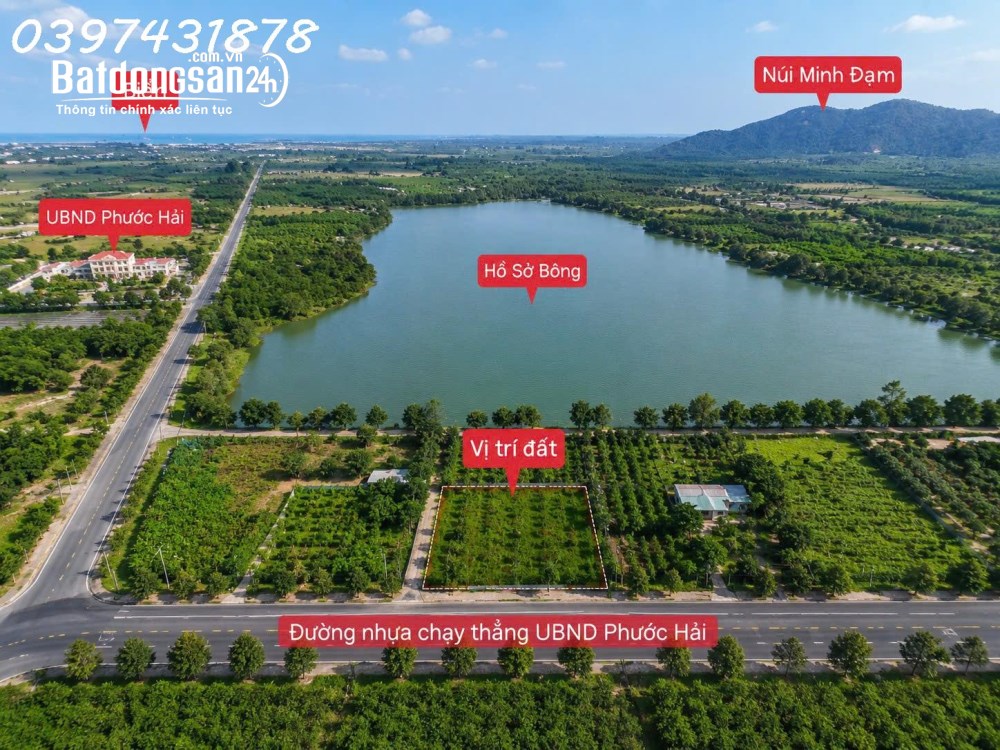 Bán đất tại Hồ Sở Bông, Đất Đỏ, Bà Rịa - Vũng Tàu, 1250m2, view đẹp, tiềm năng, 5 triệu/m2.