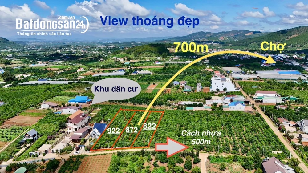 Bán đất ven Đà Lạt, diện tích 872m², view đồi núi, giá 2.9 triệu/m².