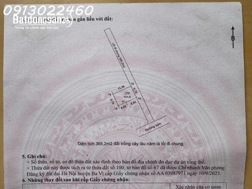 Đất 151m2 tại Suối Hai, Ba Vì, full thổ cư, mặt tiền 10m, giá 1,3 tỷ.