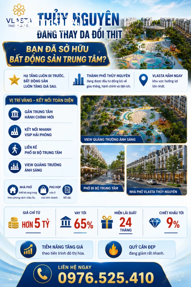 Vlasta Thủy Nguyên sổ đỏ lâu dài nhà phố châu Âu, gần trung tâm hành chính từ hơn 5 tỷ.