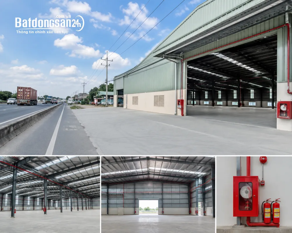 Kho xưởng mặt tiền QL 1A Xã Hòa Tiến, Đà Nẵng, 1.300m², PCCC đầy đủ, giá thuê 50.000đ/m²/tháng.