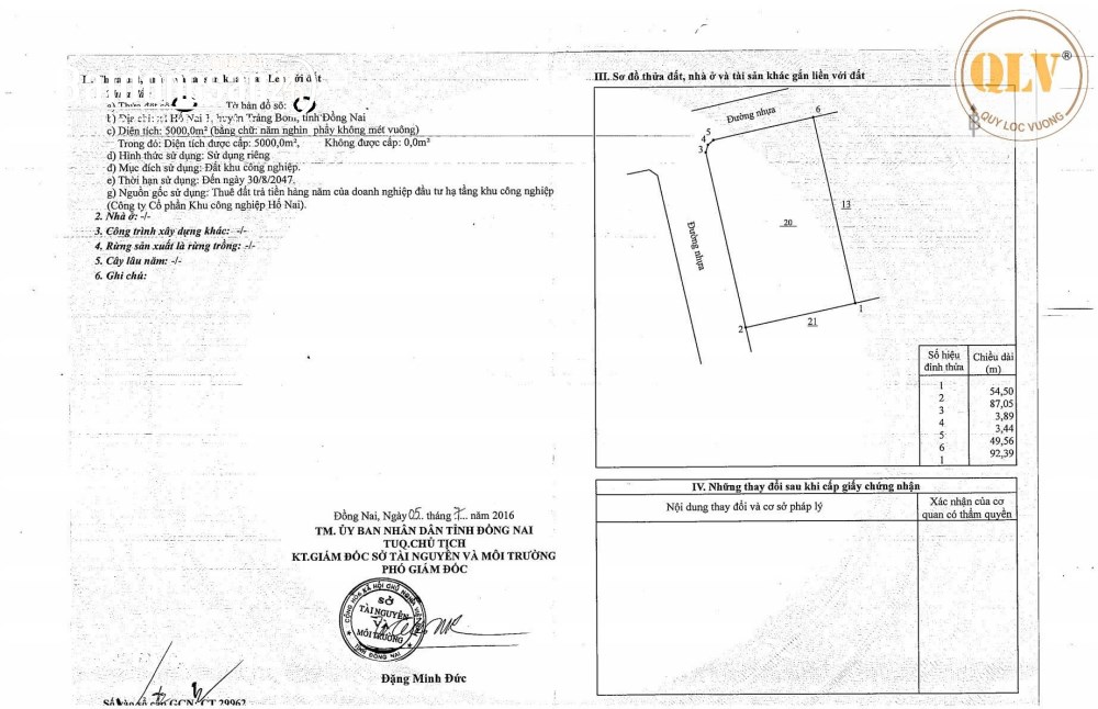 Nhà máy KCN Hố Nai 3, DT 5.000m², xưởng 1.200m², sẵn khai thác, pháp lý đến 2047.
