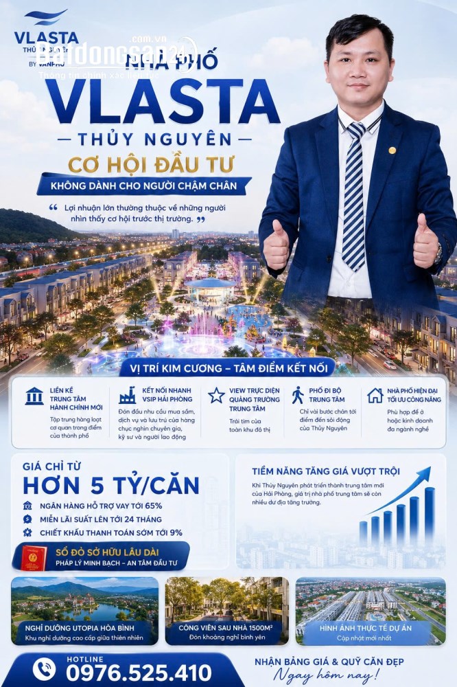 Nhà phố Vlasta Thủy Nguyên gần VSIP Hải Phòng, giá từ hơn 5 tỷ.