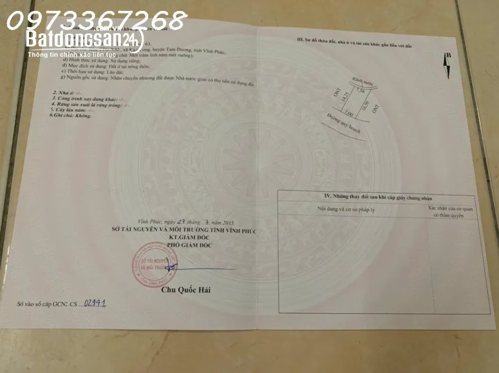 Lô đất 105m2 tại Làng Quân Nhân, Tam Dương, mặt tiền 7m, giá 2 tỷ, đường ô tô tránh.