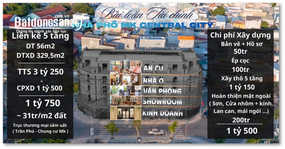 Nhà phố 5 tầng Mk Central City, Phan Rang 90m², 3,3 tỷ, kinh doanh tốt.