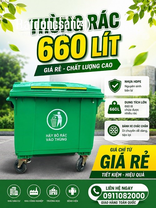 Thùng rác 120L, 240L, 660L chất lượng mới 100%, giá ưu đãi.