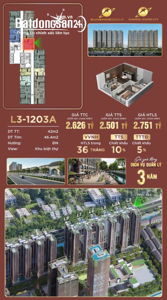 Căn hộ Sunshine Legend City Hưng Yên, view đẹp, nội thất 5 sao, chỉ 59 triệu/m².