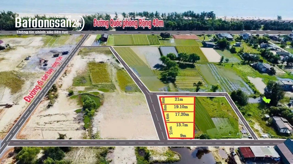 Bán đất 593m² Xã Cửa Tùng, Quảng Trị, 2 mặt tiền, full thổ cư, chỉ khoảng 100m ra bãi tắm.