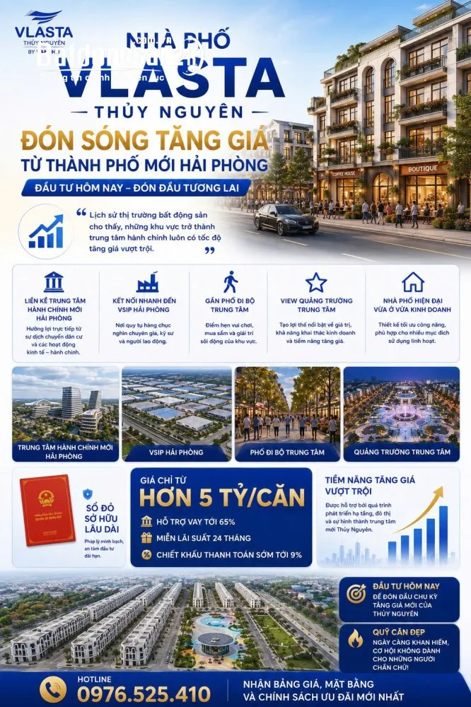 Đón sóng thành phố mới Hải Phòng với nhà phố Vlasta Thủy Nguyên từ hơn 5 tỷ.