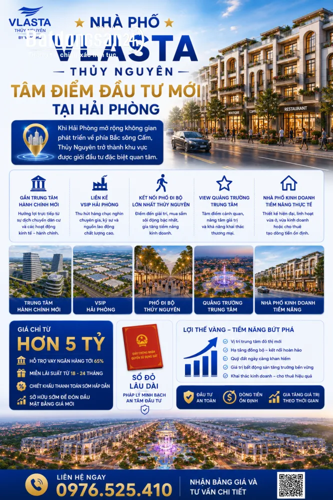 Nhà Phố Vlasta Thủy Nguyên Hải Phòng - Chỉ Hơn 5 Tỷ - Nhận Nhà Ngay
