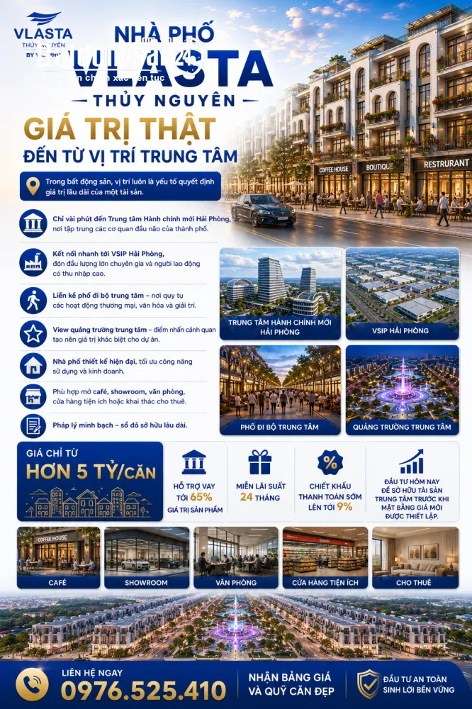 Chỉ Từ Hơn 4,X Tỷ Sở Hữu Nhà Phố Vlasta Thủy Nguyên - Trung Tâm Mới Của HP.