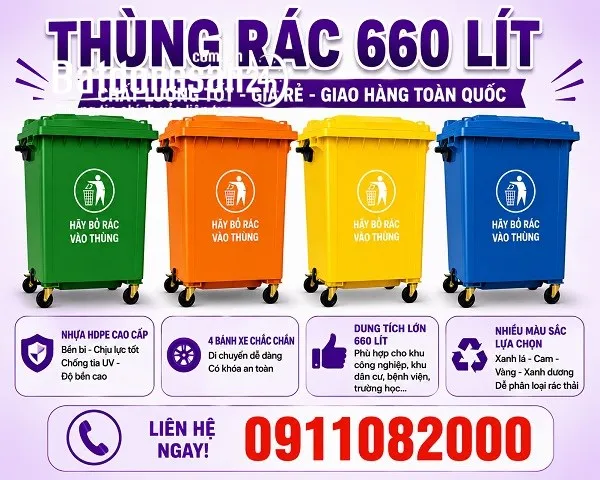  Nhà cung cấp thùng rác 120L 240L 660L giá rẻ nhất- thùng rác siêu bền- lh 0911082000