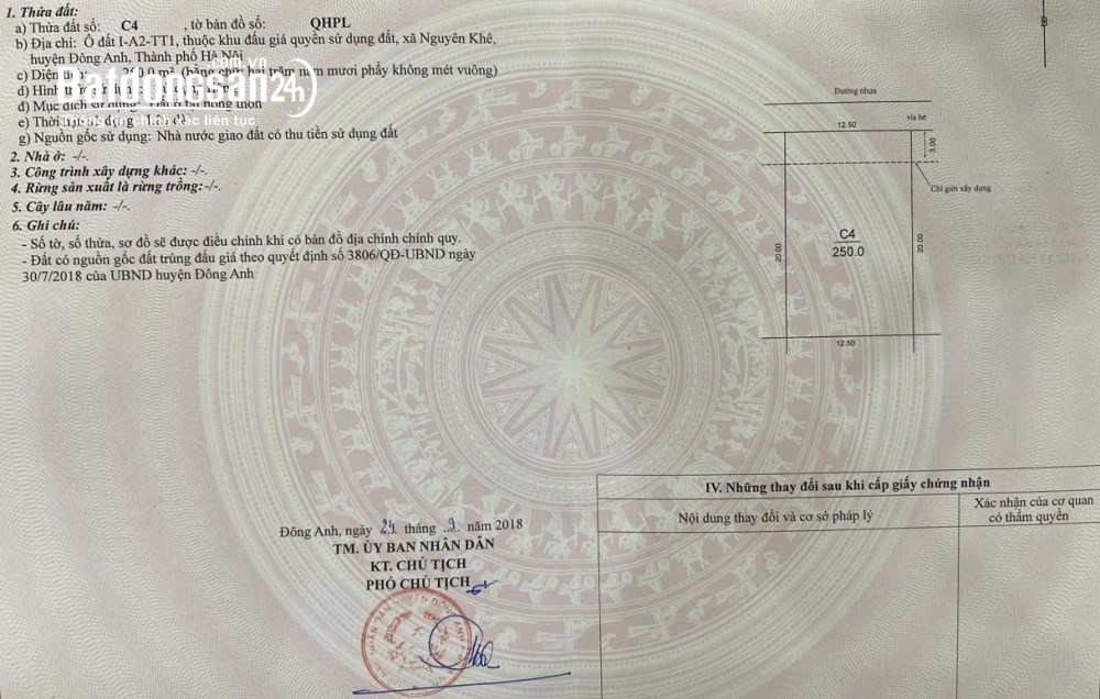 Bán đất 250m2, giá 99 triệu/m2, dân trí cao, pháp lý sạch, Đ. Lê Hữu Tựu, Xã Phúc Thịnh, Hà Nội.