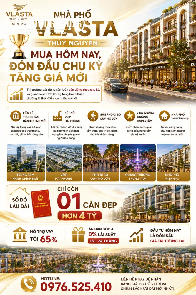 Sở hữu nhà phố Vlasta Thủy Nguyên ngay khu vực tập trung hơn 2.600 cán bộ công chức