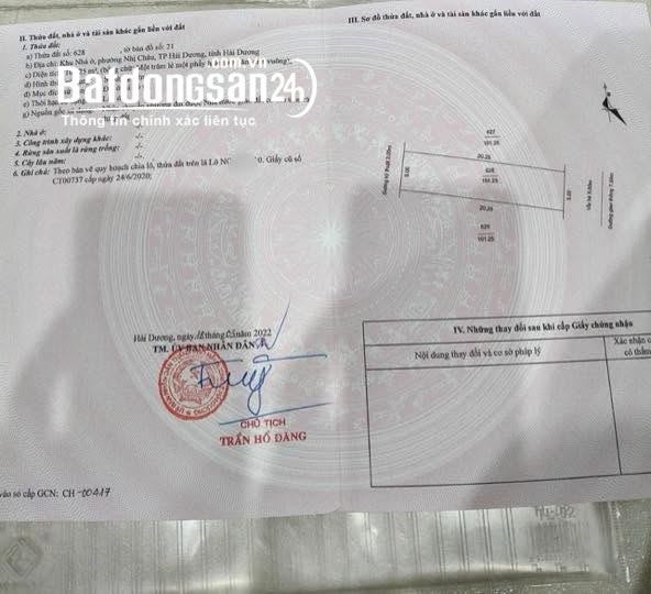 Bán lô đất mặt phố KDC Trần Hưng Đạo, TP Hải Dương, 101.25m2, mt 5m, đường 17.5m.