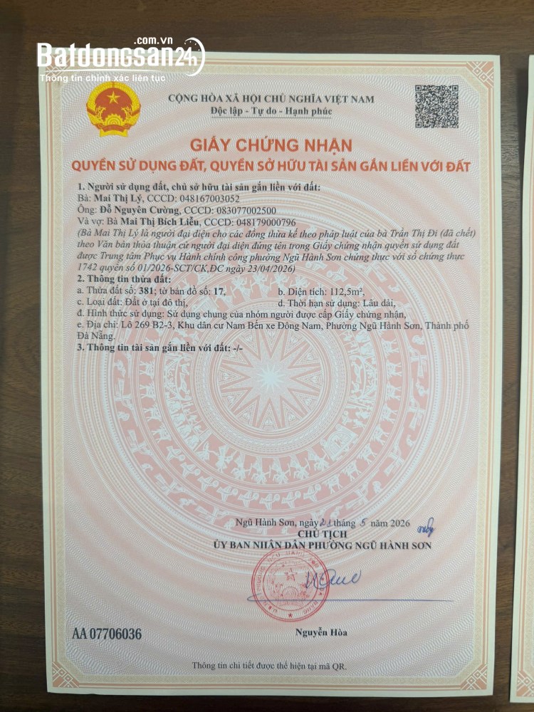 225m2/ 15,6tỷ, Đất đường Thủy Sơn 6, sát 600 giường, Núi Non Nước, Quận Ngũ Hành Sơn.