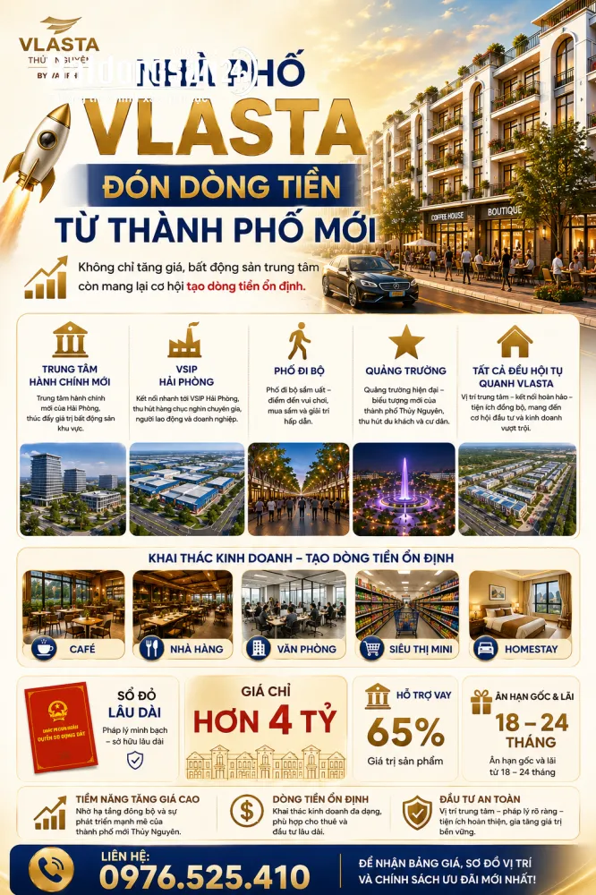 ShopHouse Vlasta Thủy Nguyên: Vị Trí Vàng – Dòng Tiền Thật – Tiềm Năng Tăng Giá Cao