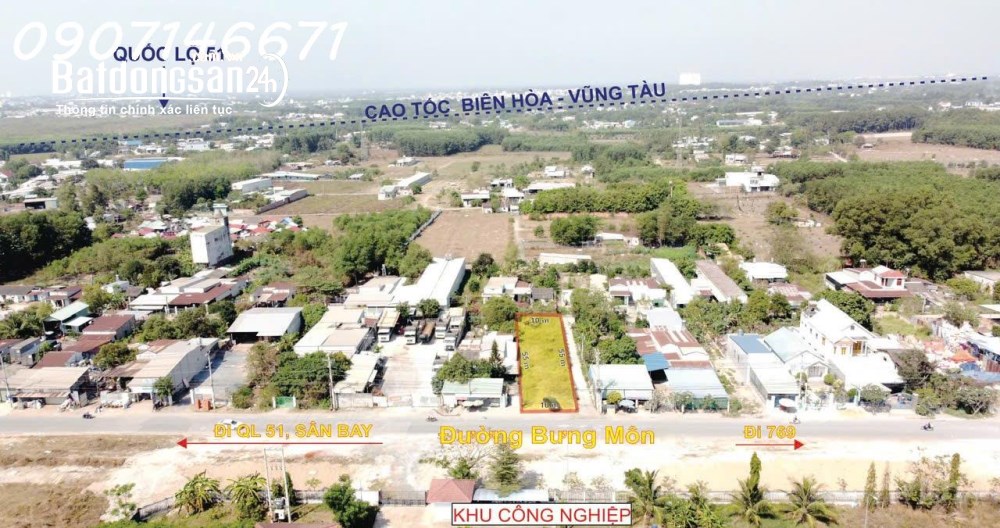 Bán lô đất siêu đẹp mặt tiền đường Bưng Môn, Long An, Long Thành, DT 555.3m2, giá TL.