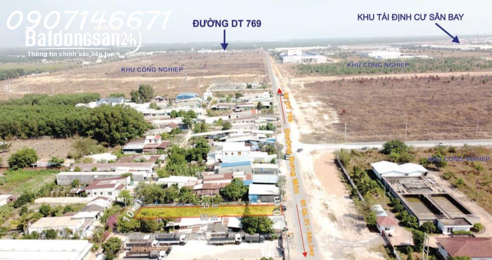 Bán lô đất siêu đẹp mặt tiền đường Bưng Môn, Long An, Long Thành, DT 555.3m2, giá TL.