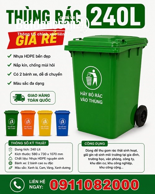  Sỉ lẻ thùng rác 120l 240l giá rẻ, miễn phí giao hàng toàn quốc- lh 0911082000