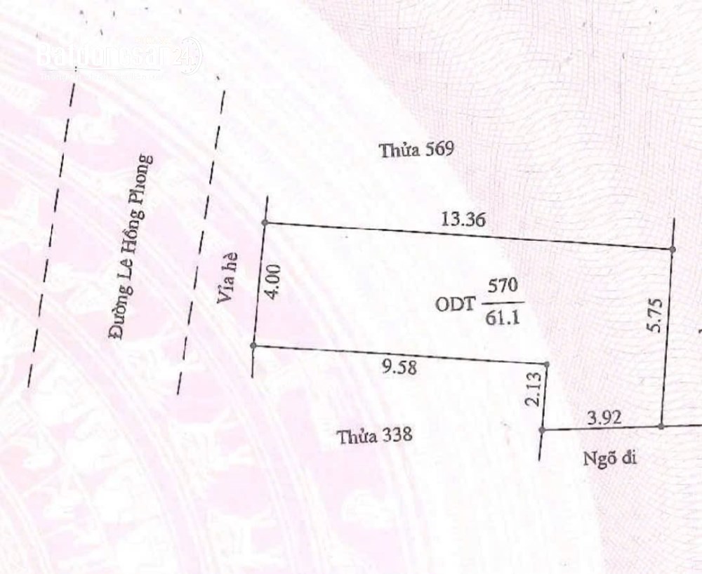 Bán đất 61,1m² – mặt tiền 4m – 3,5x tỷ, Đ. Lê Hồng Phong, Phường Lê Thanh Nghị, Hải Phòng.