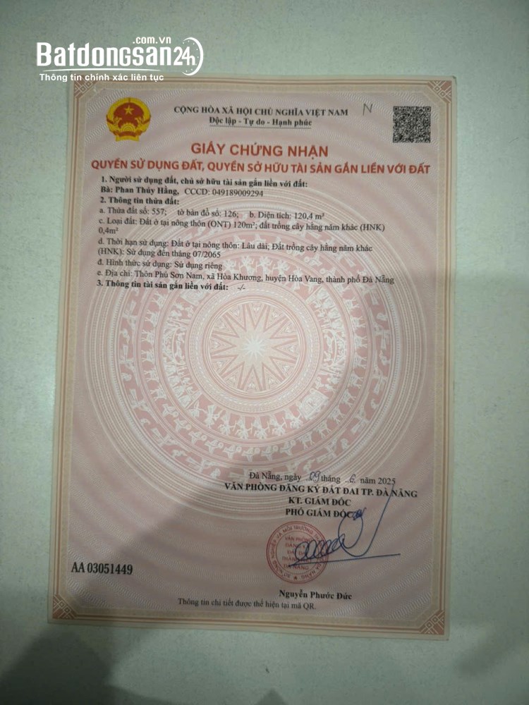 1,22 tỷ Bán đất 2 mặt tiền Hòa Khương, Hòa Tiến, Đà Nẵng 121m², nở hậu, đường 5,5m.