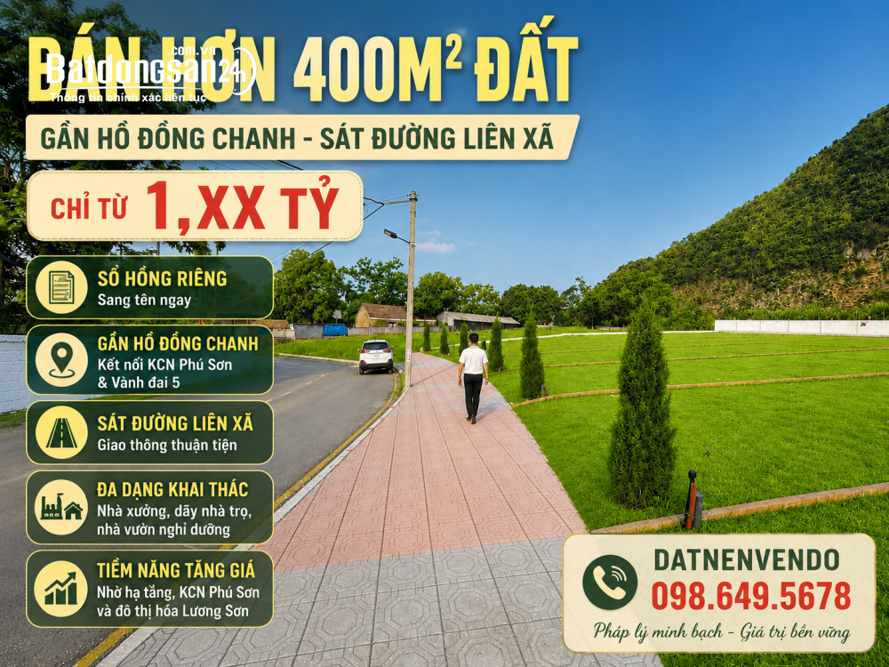 Đất hơn 400m² gần hồ Đồng Chanh, sát đường liên xã, gần KCN Phú Sơn, Xã Lương Sơn, Phú Thọ.