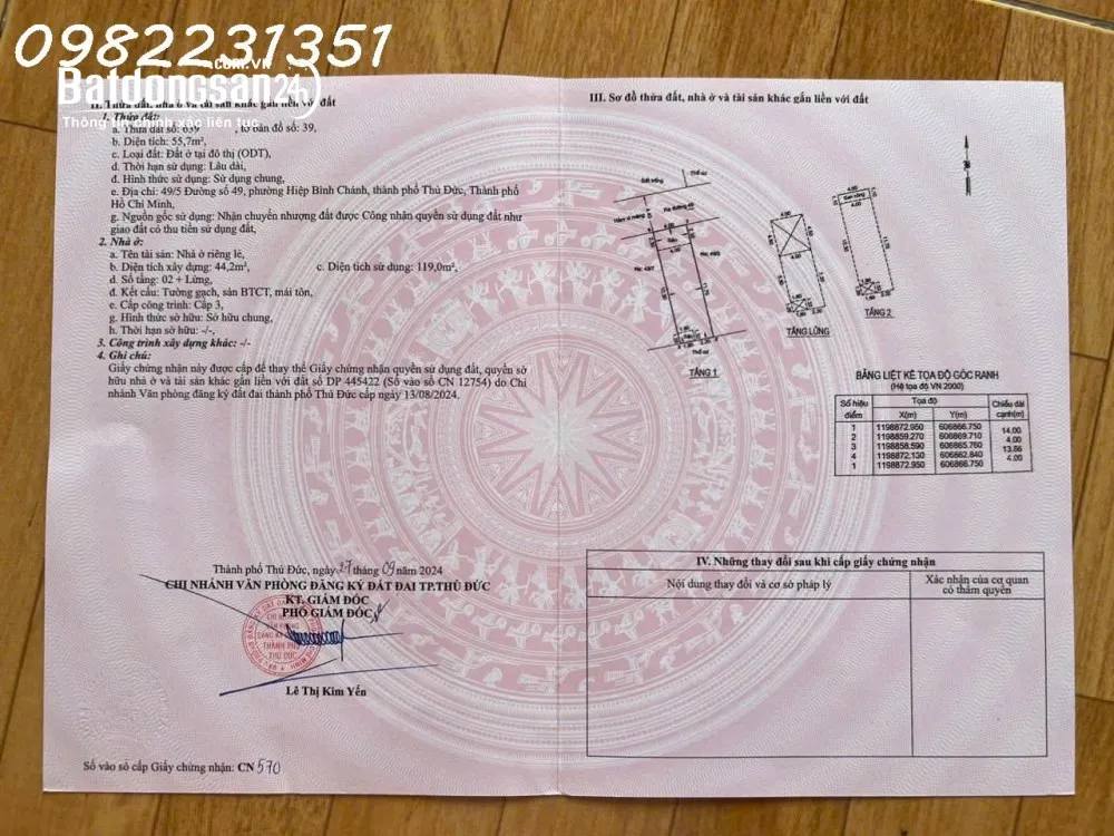 Bán nhà đẹp phường Hiệp Bình, TP. Hồ Chí Minh, DT 55,7m2, 3 phòng ngủ, giá 6.9 tỷ.