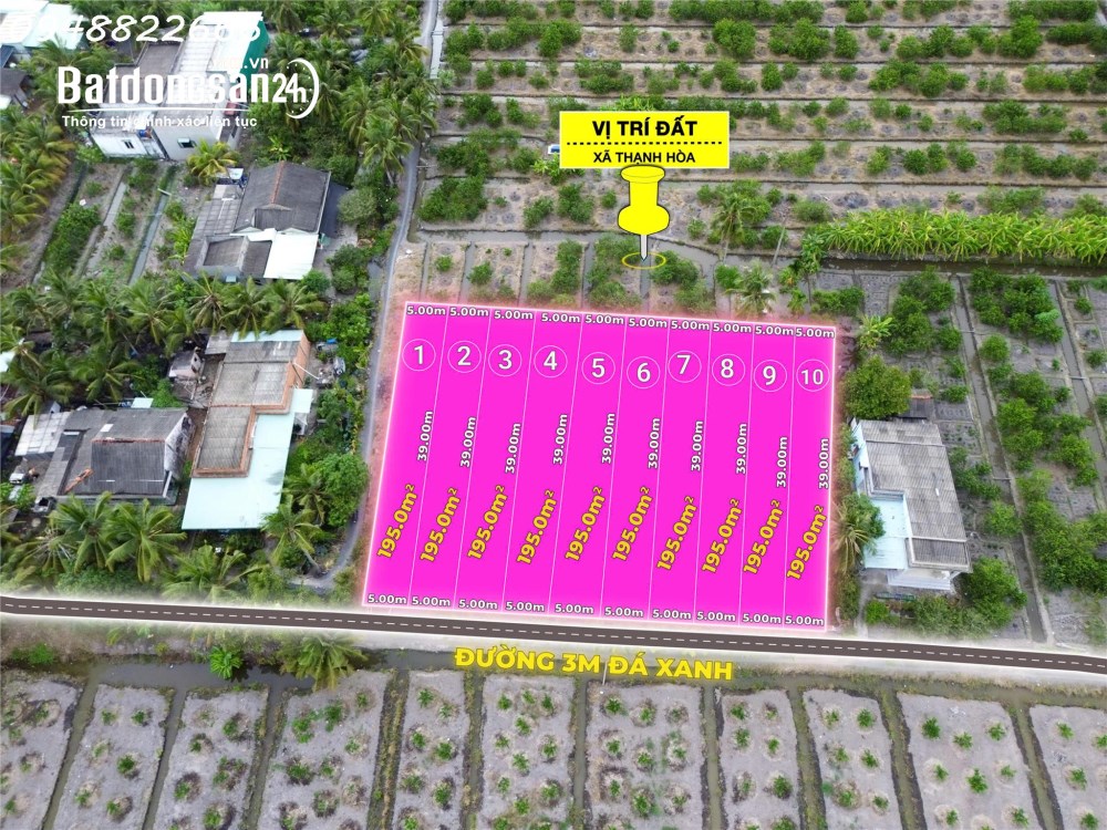 Siêu phẩm - Bán đất thổ cư siêu đẹp tại Ấp 5 Thạnh Hoà, Bến Lức, DT 195m2, giá 750 triệu.