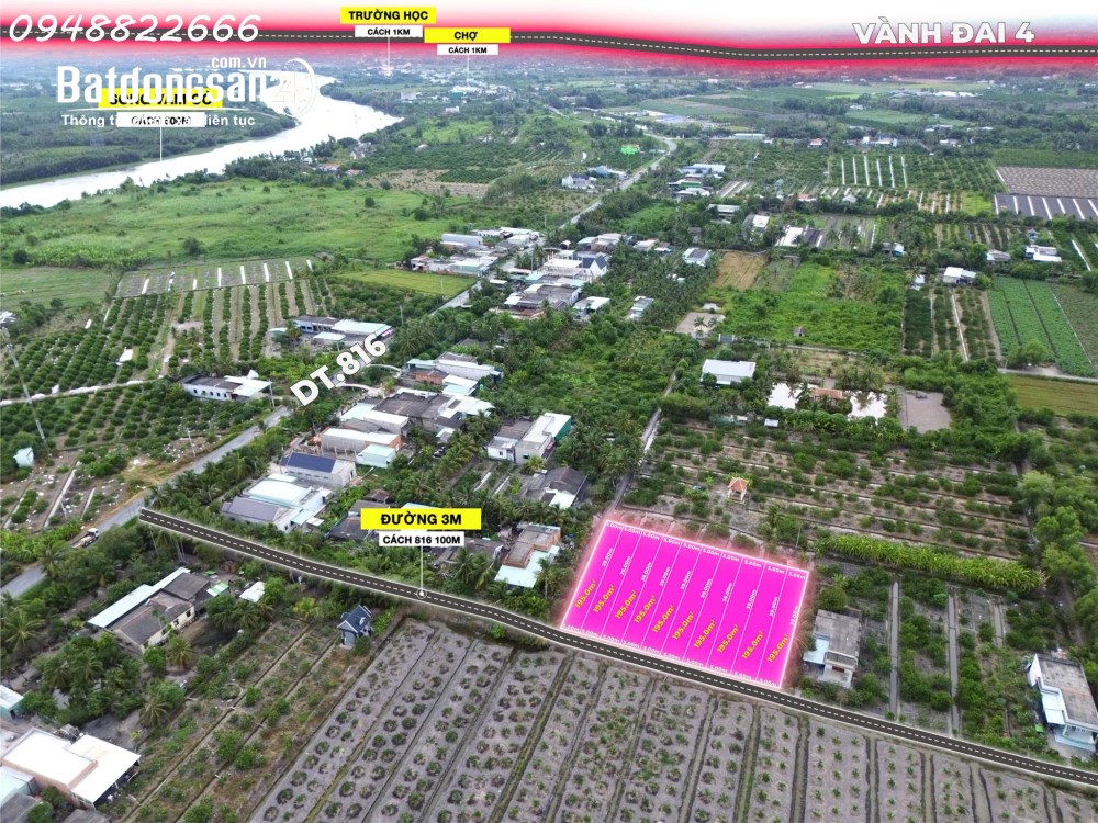 Siêu phẩm - Bán đất thổ cư siêu đẹp tại Ấp 5 Thạnh Hoà, Bến Lức, DT 195m2, giá 750 triệu.
